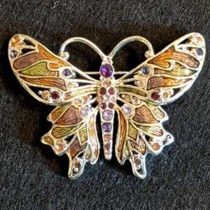 Vintage Monet Butterfly Enamel and Rhinestone Brooch, Silver-tone, signed